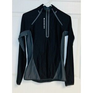 Second Skin Womens Sz S Black Gray 1/4 Zip Shirt Long Sleeve Top Stretch Nylon